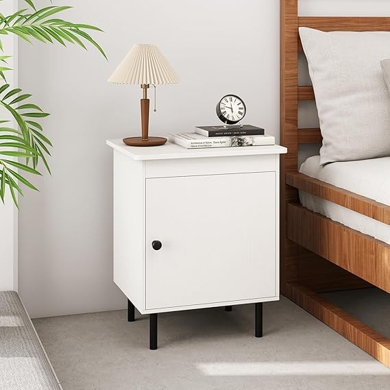 Modern White Bedside Table Pair with Storage Cabinet, Wooden Nightstands 51x44x6