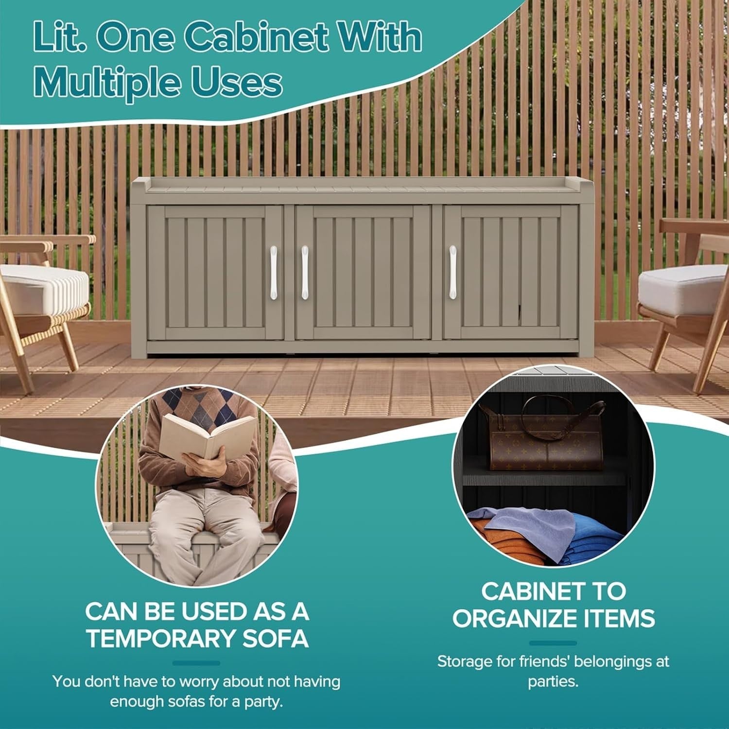 Large 3-Door Waterproof Shoe Cabinet Bench Indoor Outdoor 119x44x45.5cm Coffee