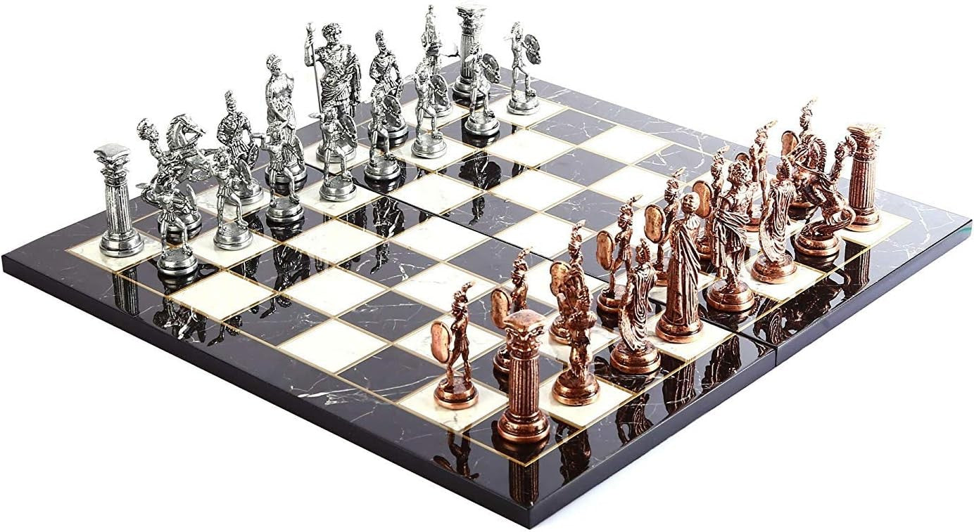 Luxury Metal Rome Chess Set 43cm Board | Handcrafted Antique Figures | Gift Set