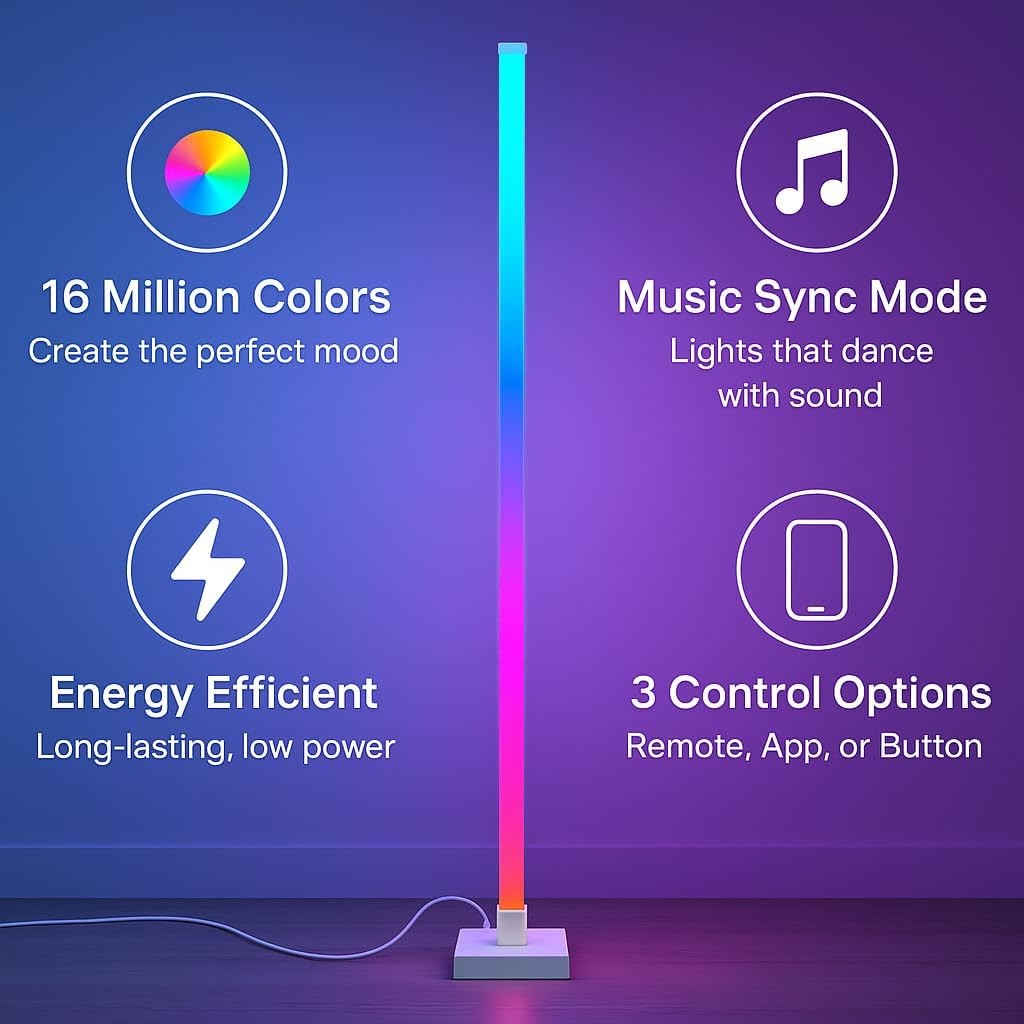 RGBIC Corner Floor Lamp Smart LED Music Sync App Remote Mood Light