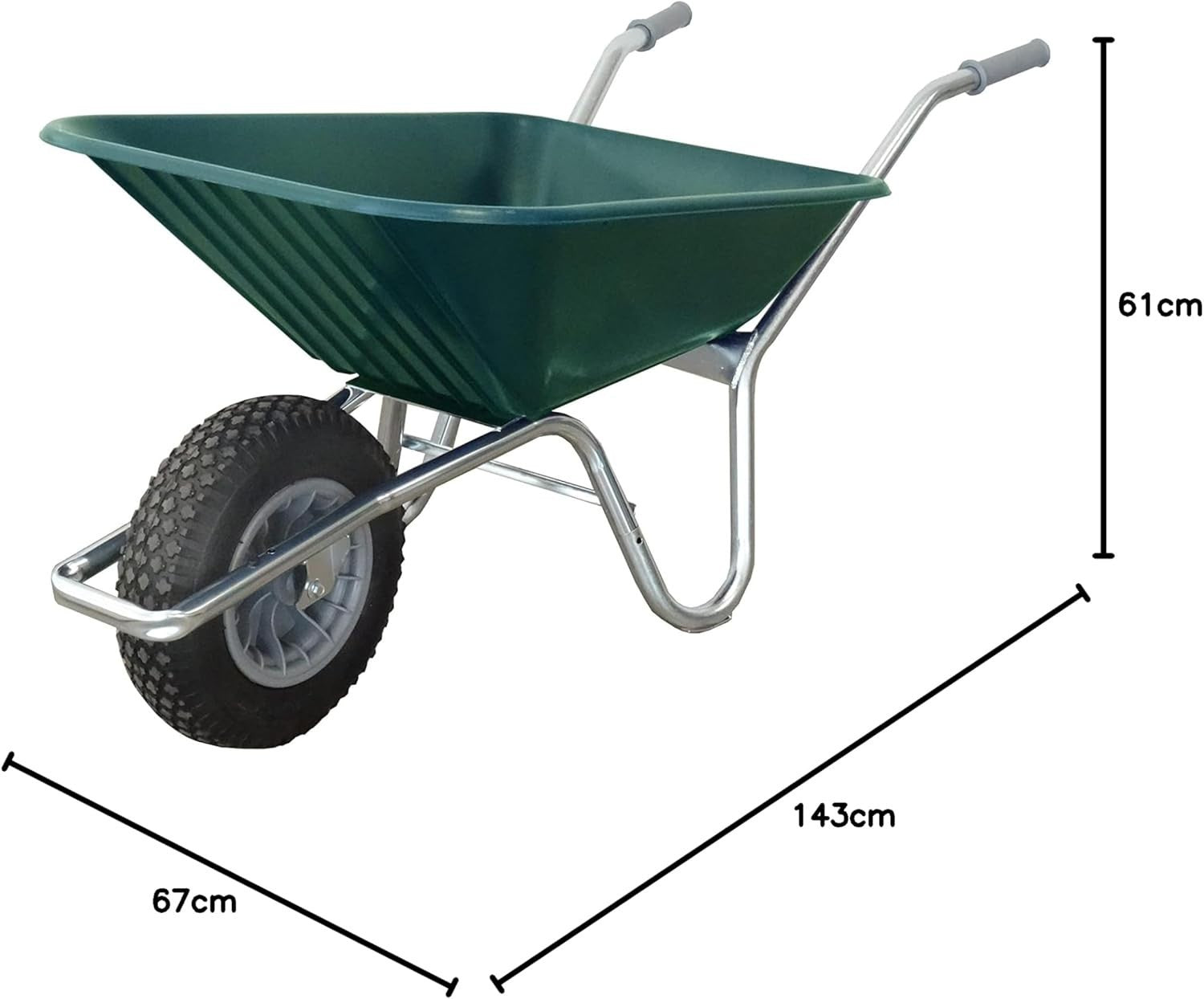 90L 1-Wheel Garden Wheelbarrow – Green – Puncture-Proof Tyre Heavy Duty 110kg