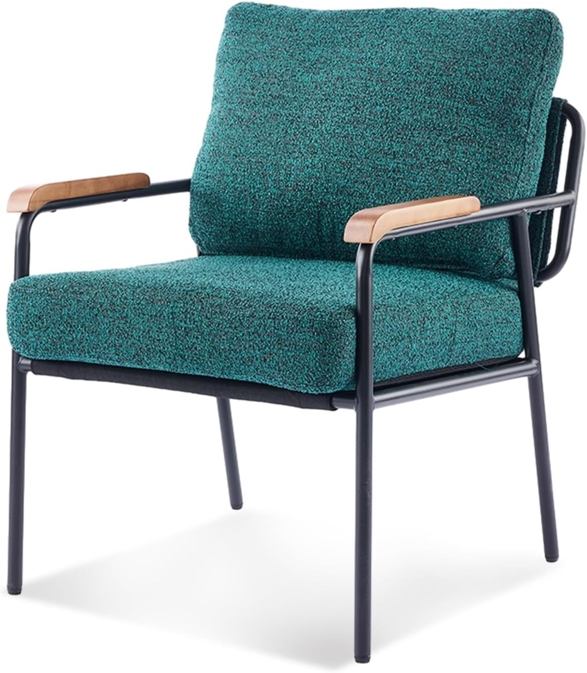 Mid Century Accent Armchair Dark Green Linen Metal Frame