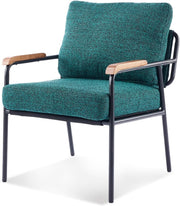 Mid Century Accent Armchair Dark Green Linen Metal Frame