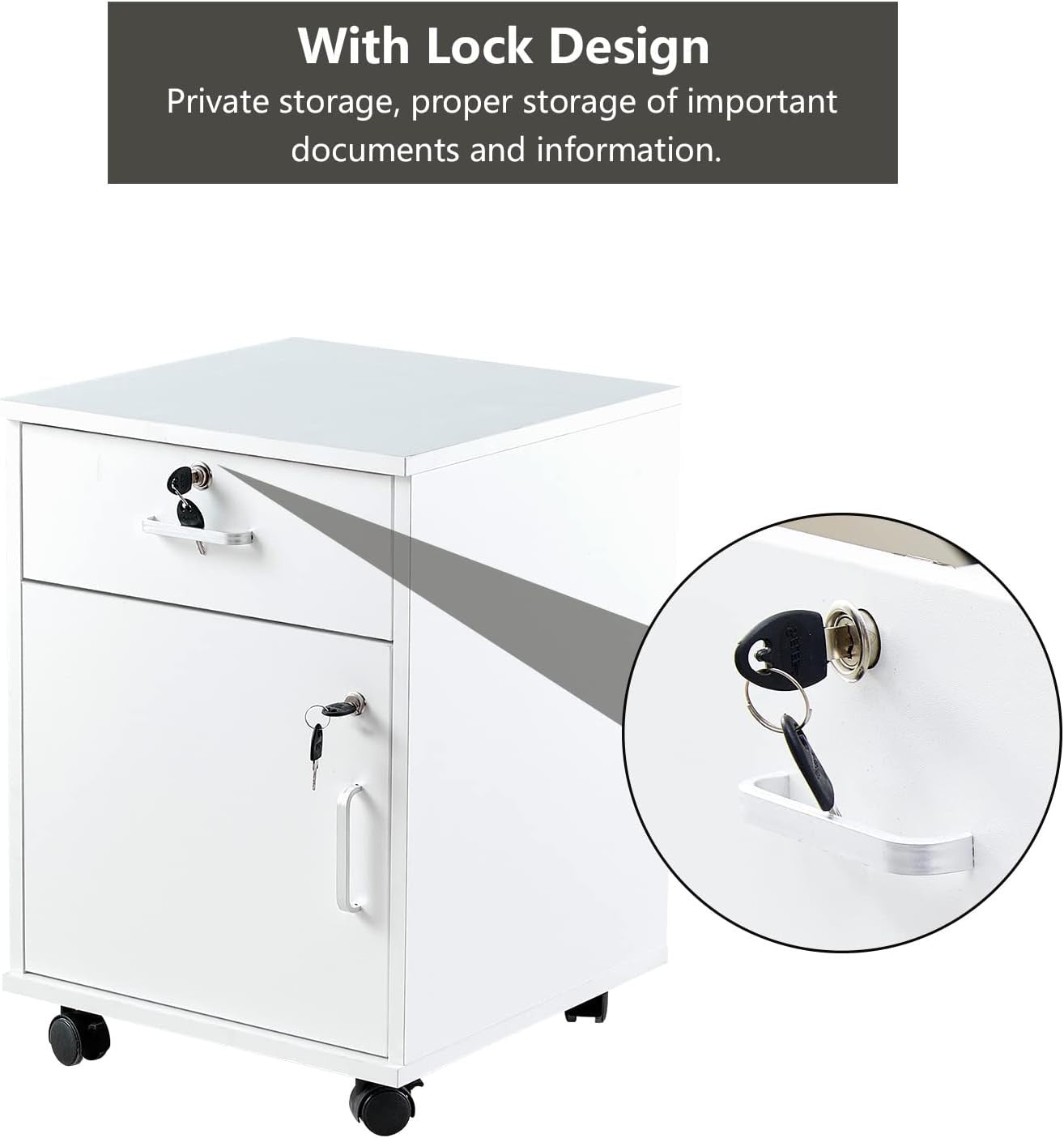 Locking Mobile File Cabinet Drawer Door Under Desk A4 Storage Unit