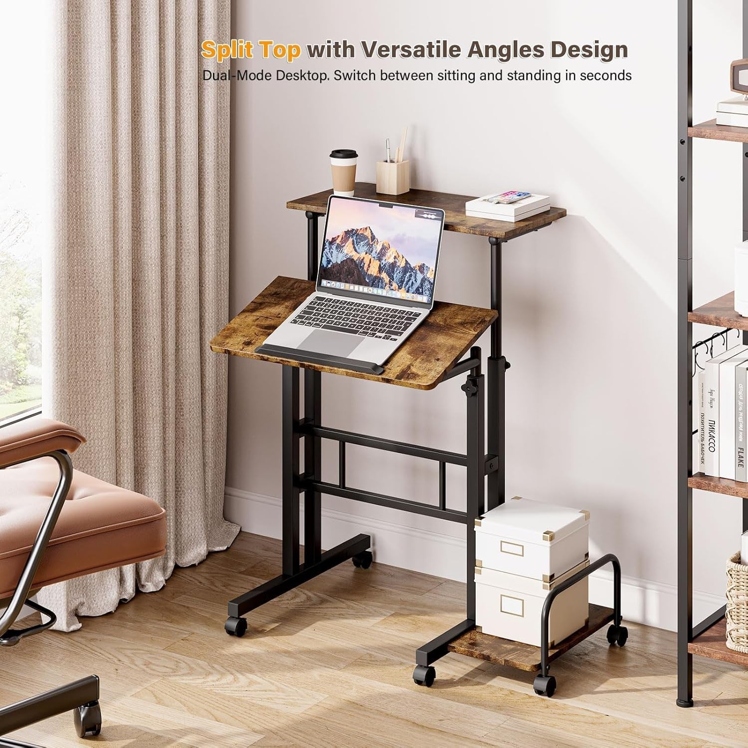 Adjustable Standing Desk with Wheels Sit Stand Laptop Table 60x60cm