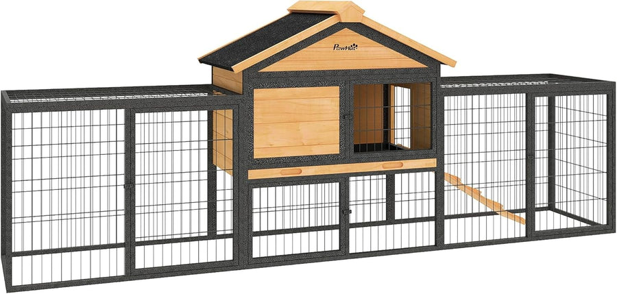 Large Outdoor Rabbit Hutch with Run Wooden Guinea Pig Cage Ramp Tray