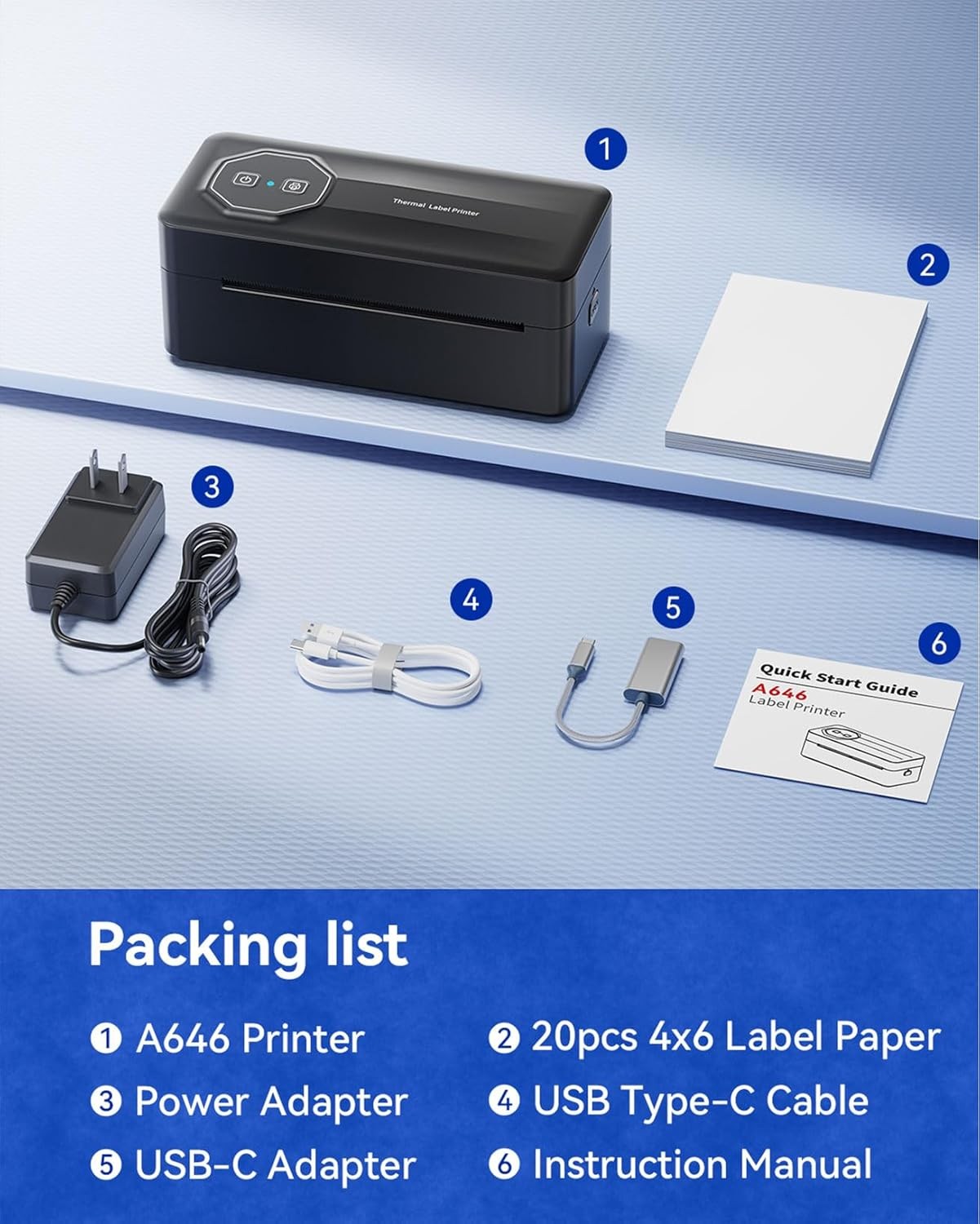 4x6 Bluetooth Thermal Shipping Label Printer USB Portable