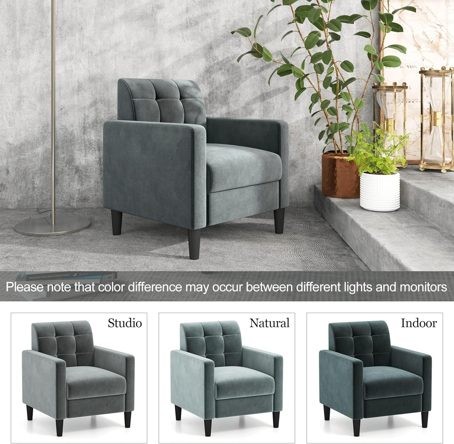 Luxury Velvet Accent Chair with Tufted Back, Mid-Century Modern Lounge Sofa