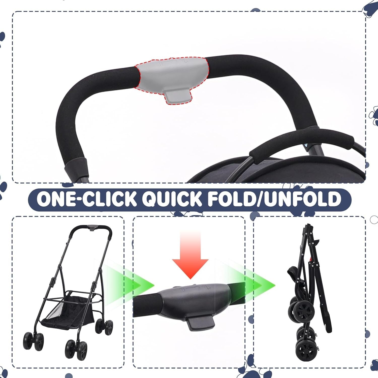 Pet Travel Stroller 3 in 1 Dog Cat Pushchair Folding Carrier Pram Black