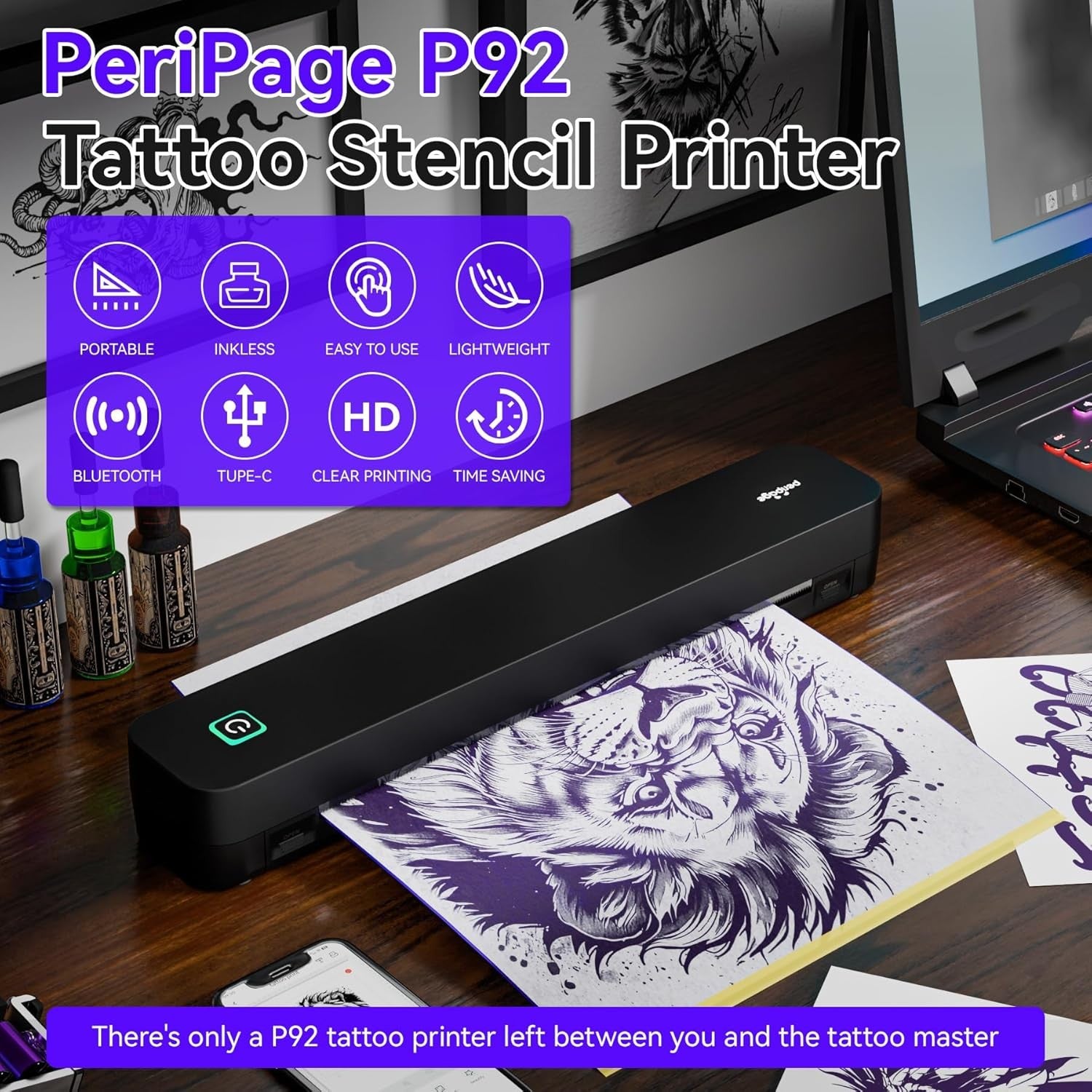 P92 Tattoo Stencil Printer – Wireless Thermal Printer for Artists & PC