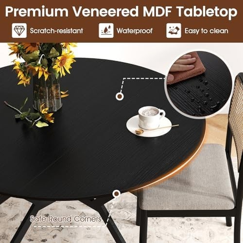 Folding Round Drop Leaf Dining Table 120cm Space Saving Extendable Black