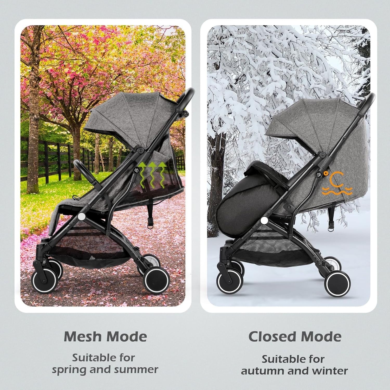 Lightweight Travel Pushchair Buggy One-Hand Fold Newborn–3Y 15kg Dark Grey