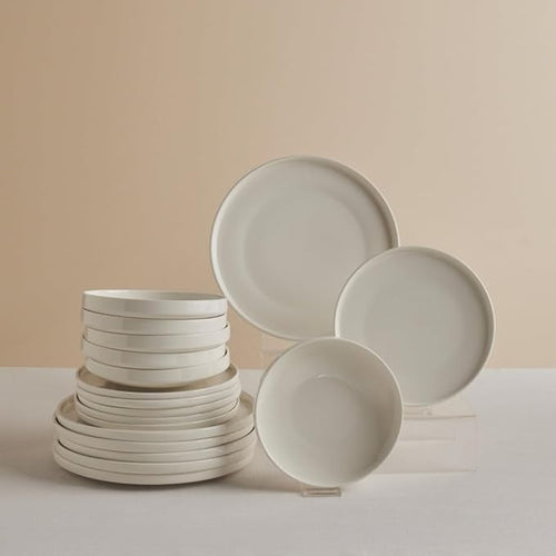 18 Piece Bone China Dinner Set for 6 White Plates Bowls Modern Crockery