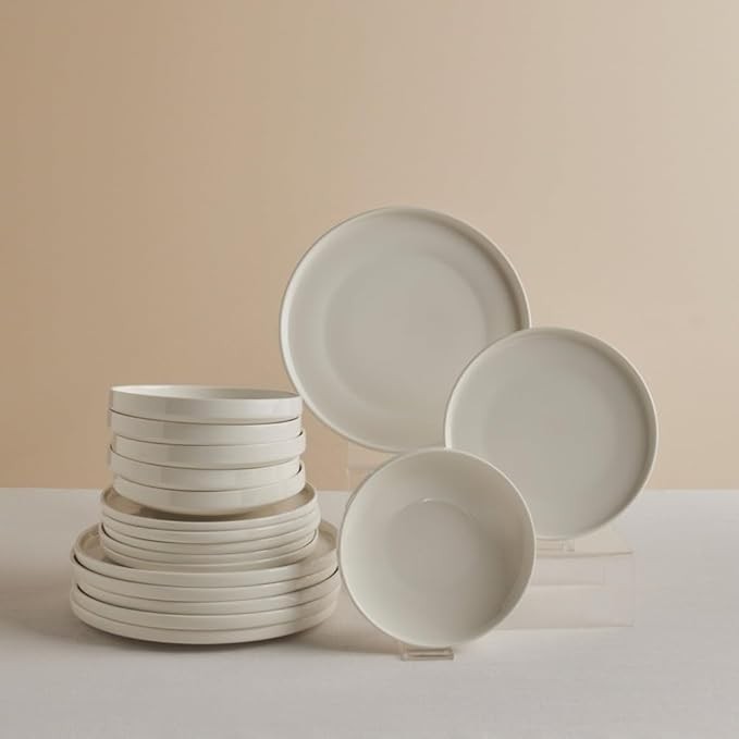 18 Piece Bone China Dinner Set for 6 White Plates Bowls Modern Crockery
