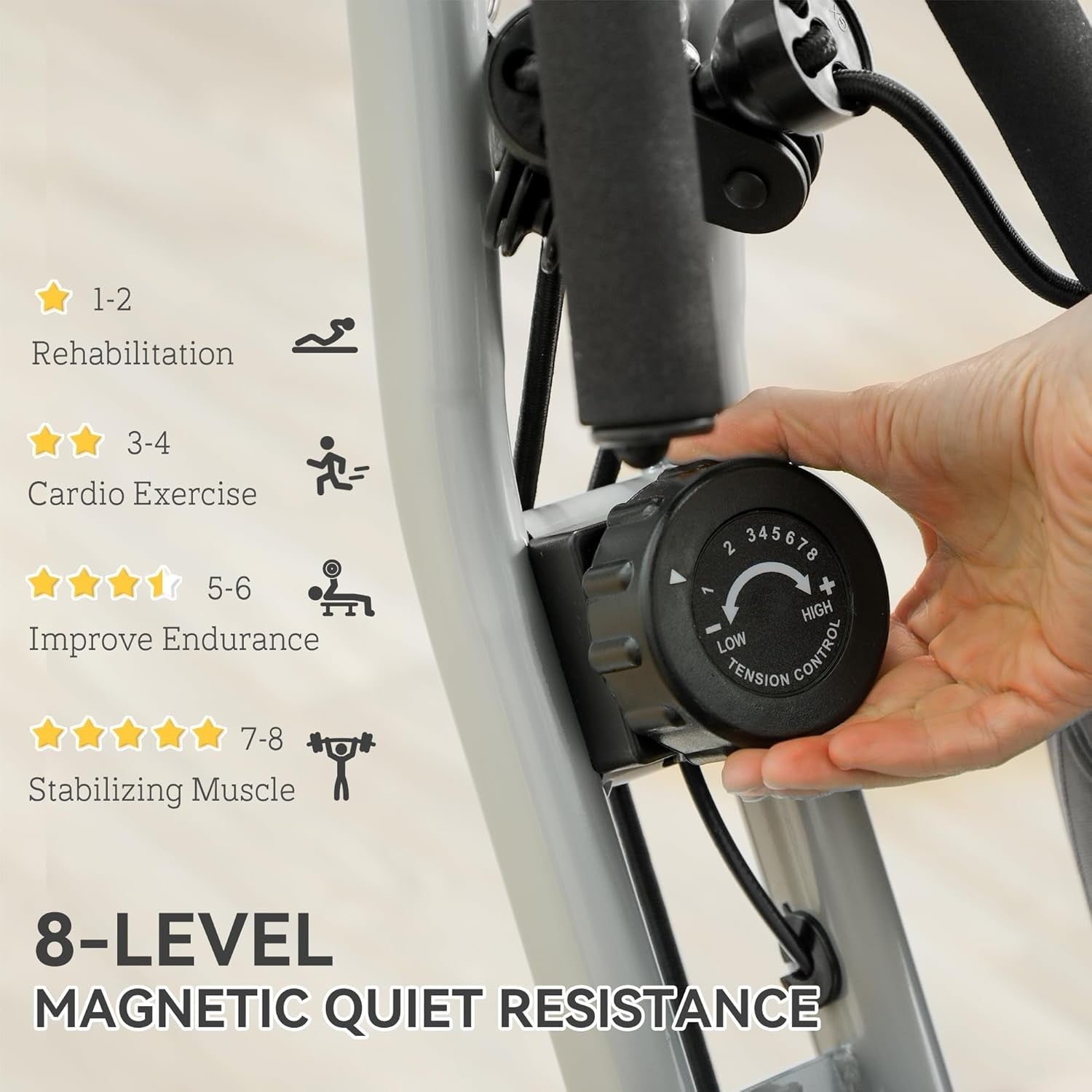 5-in-1 Folding Exercise Bike Upright/Recumbent 8-Level Magnetic LCD White