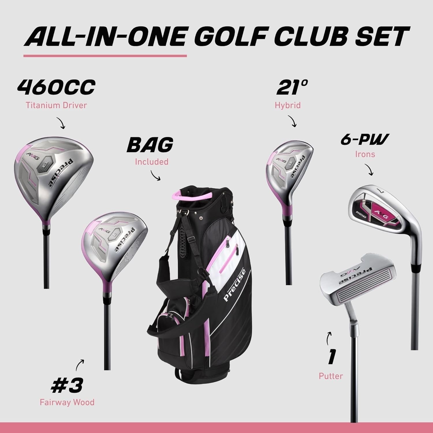 Ladies Right Hand Complete Golf Club Set Petite Forgiving Lightweight Pink