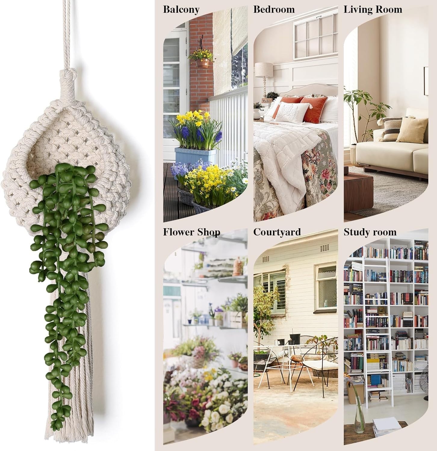 2-Pack Boho Macrame Plant Hangers Cotton Hanging Basket Decor