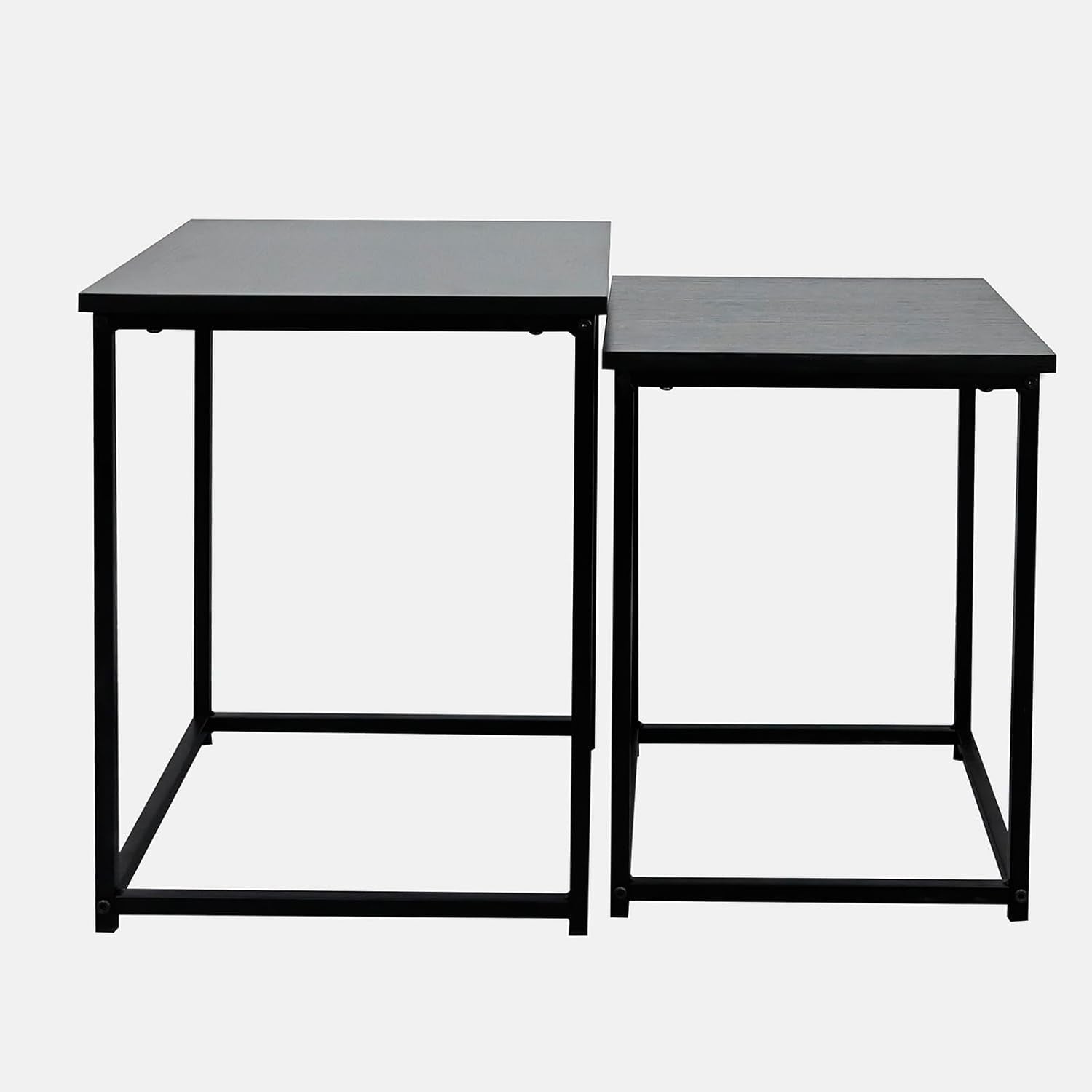 Nesting Coffee Tables Set of 2 Black Wood Metal Frame Modern Side End Square Tab