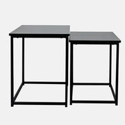 Nesting Coffee Tables Set of 2 Black Wood Metal Frame Modern Side End Square Tab