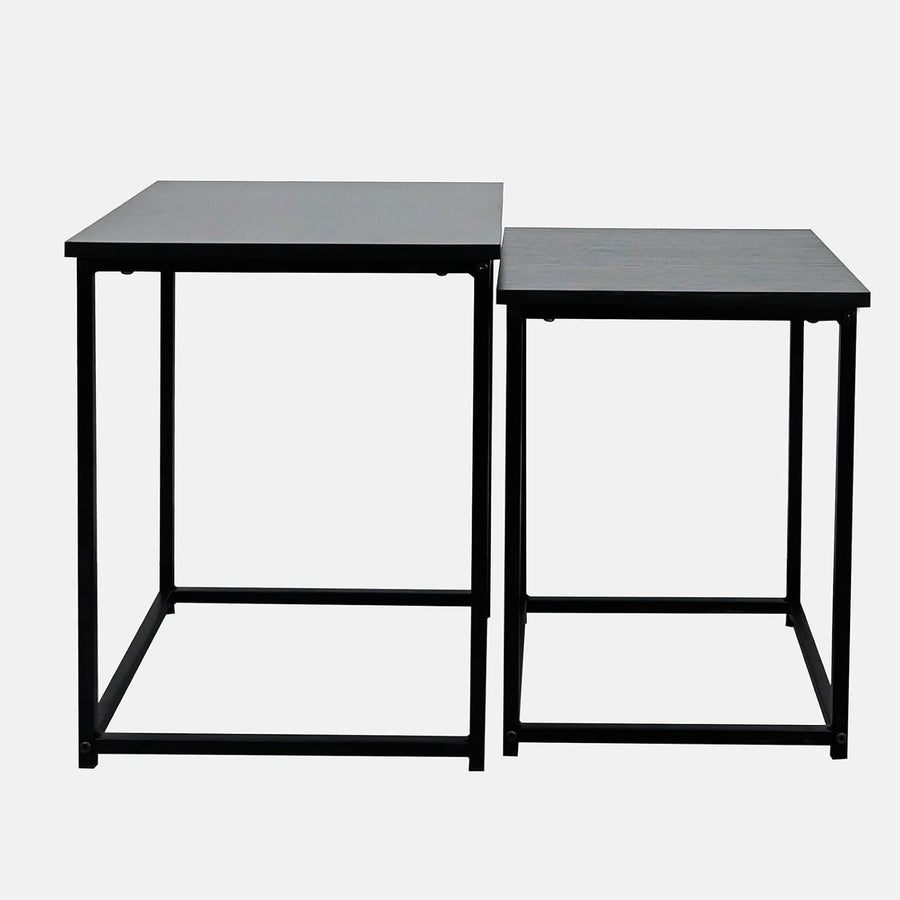 Nesting Coffee Tables Set of 2 Black Wood Metal Frame Modern Side End Square Tab