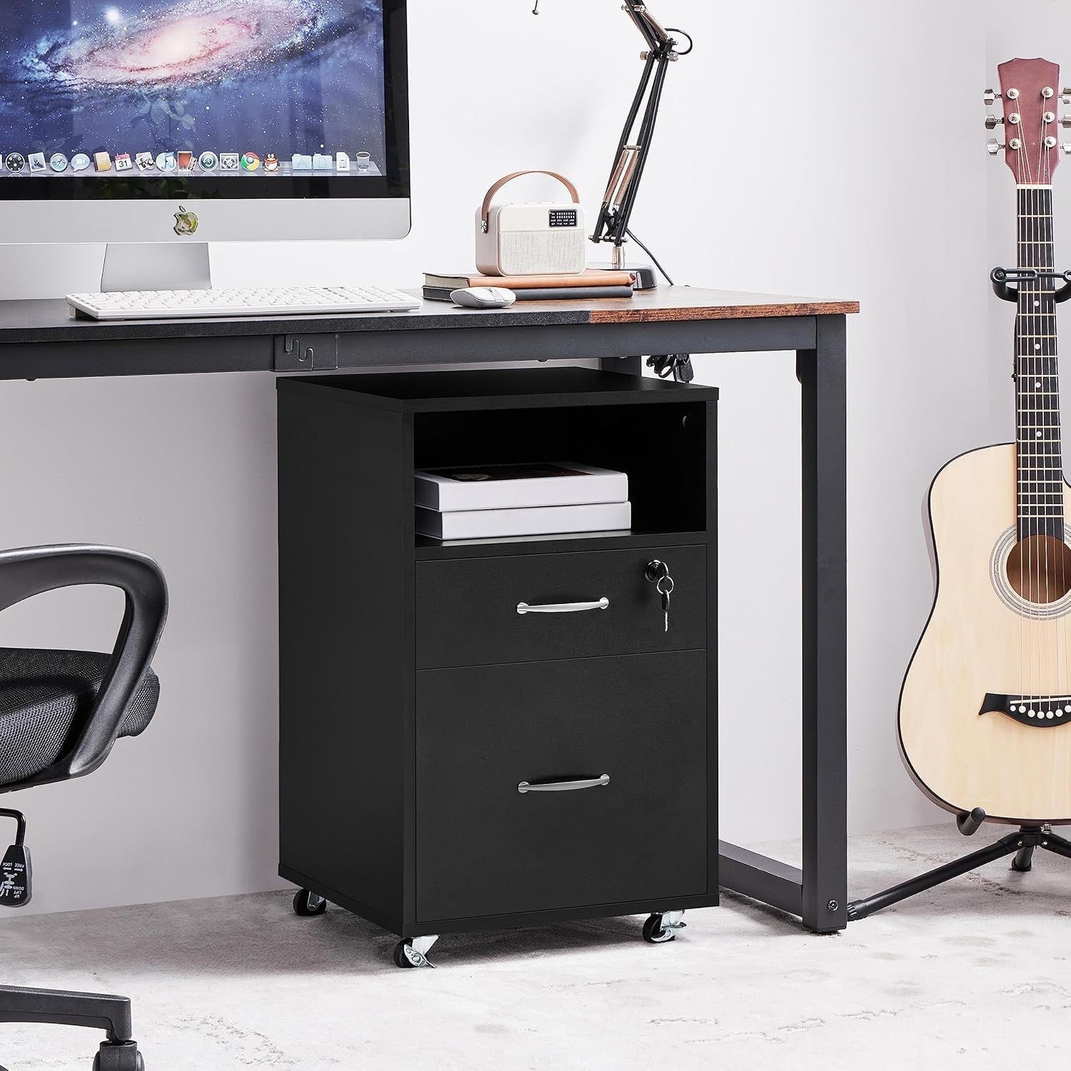 2pc Mobile Filing Cabinet Set 2 Drawer A4 Letter Printer Stand