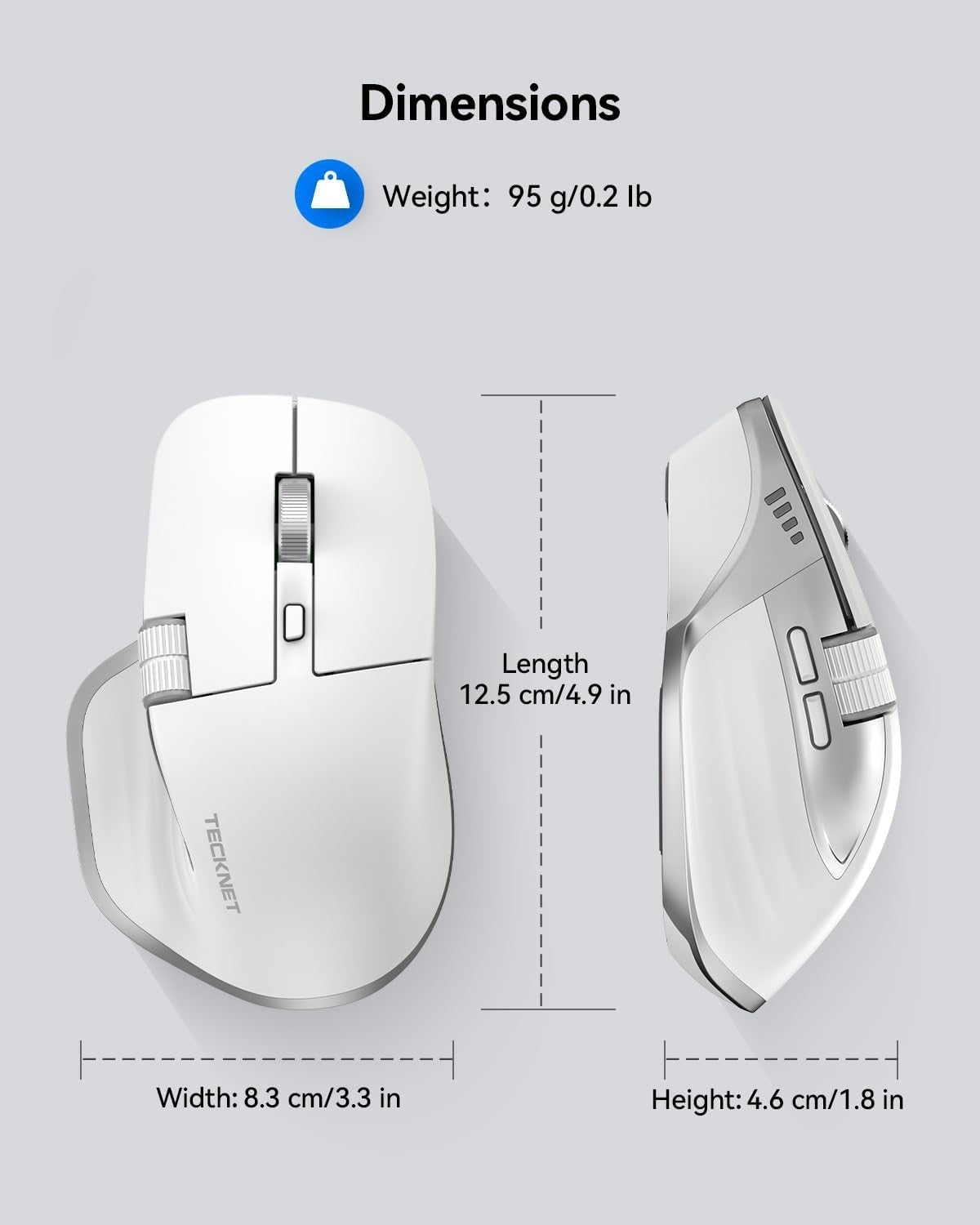 Bluetooth Wireless Mouse Thumb Scroll Rechargeable Silent Ergonomic Laptop PC