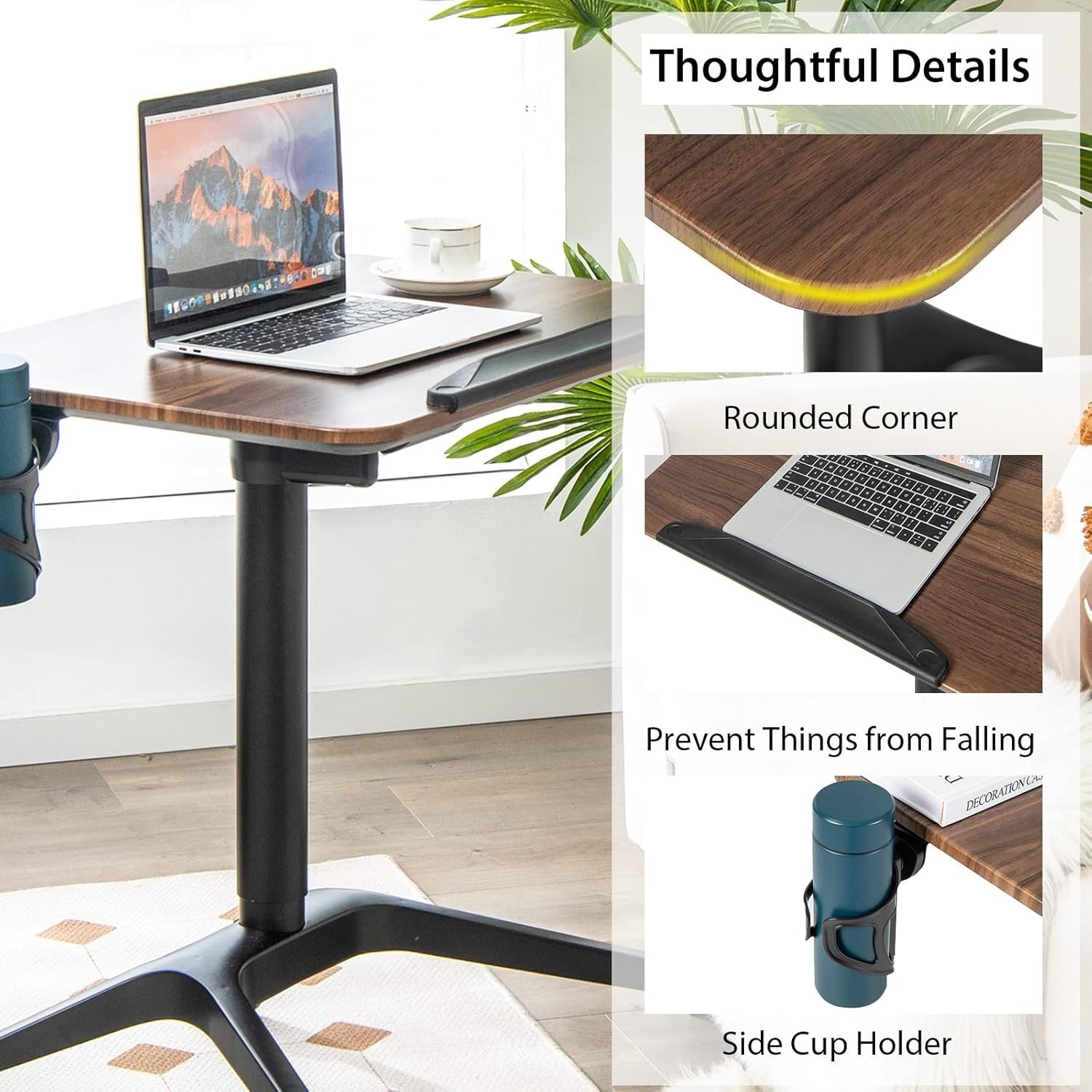 Mobile Standing Desk Sit Stand Laptop Table Tilting Top Wheels Height Adjust