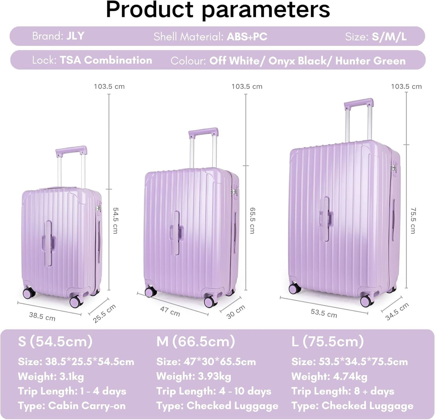 3pc Luggage Set Vanity Case Cabin & Large TSA Lock Spinner Suitcases