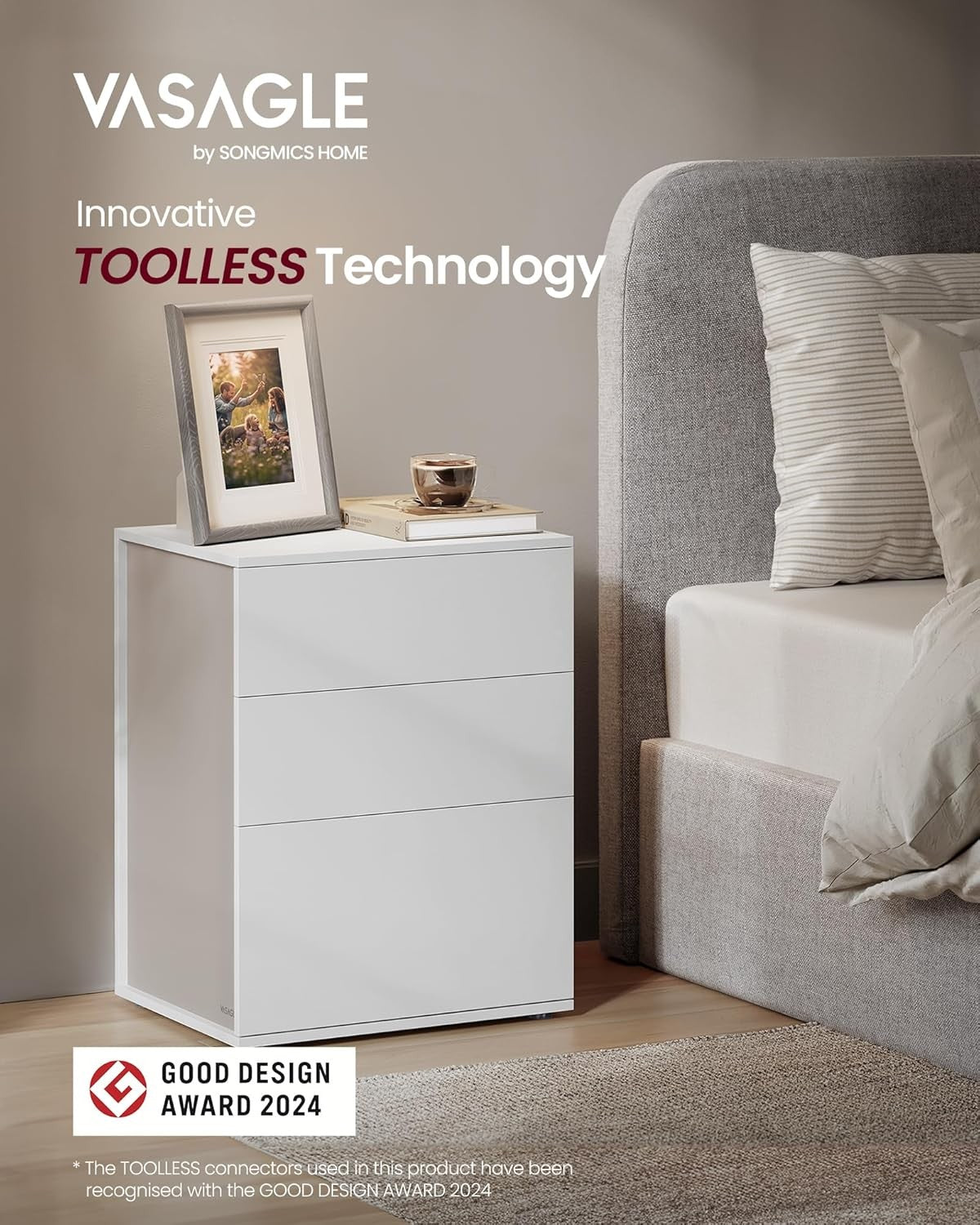 Set of 2 White Bedside Tables with 3 Drawers, Modern Minimalist Storage Units