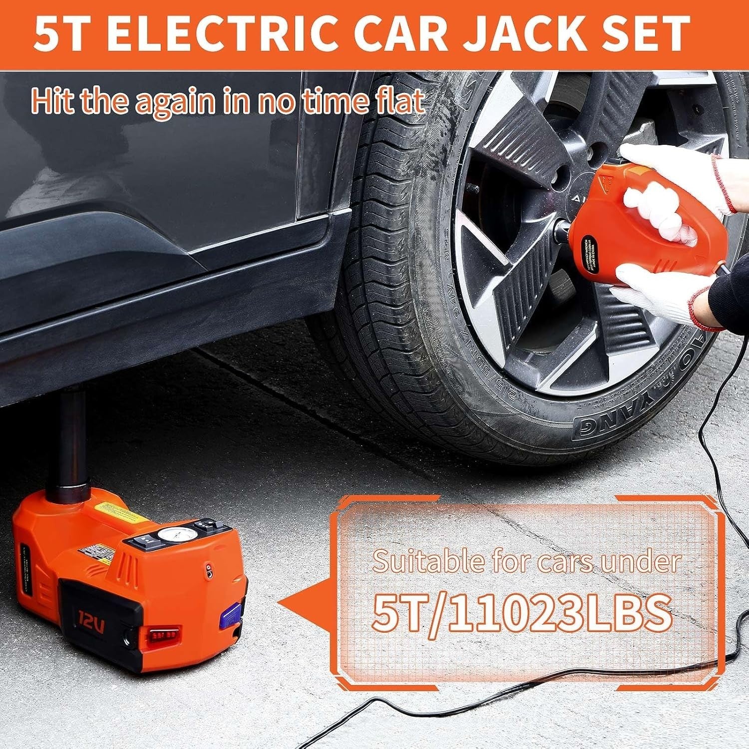 5 Ton Electric Hydraulic Car Jack 12V Trolley Lift 11023lbs with Case 155–450mm
