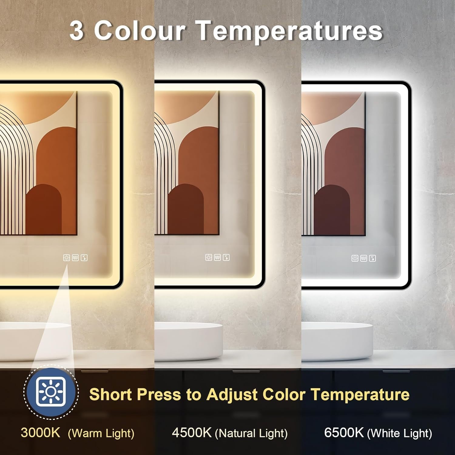 LED Bathroom Mirror 60x80 cm Bluetooth, Anti-Fog, Dimmable Lights & Memory