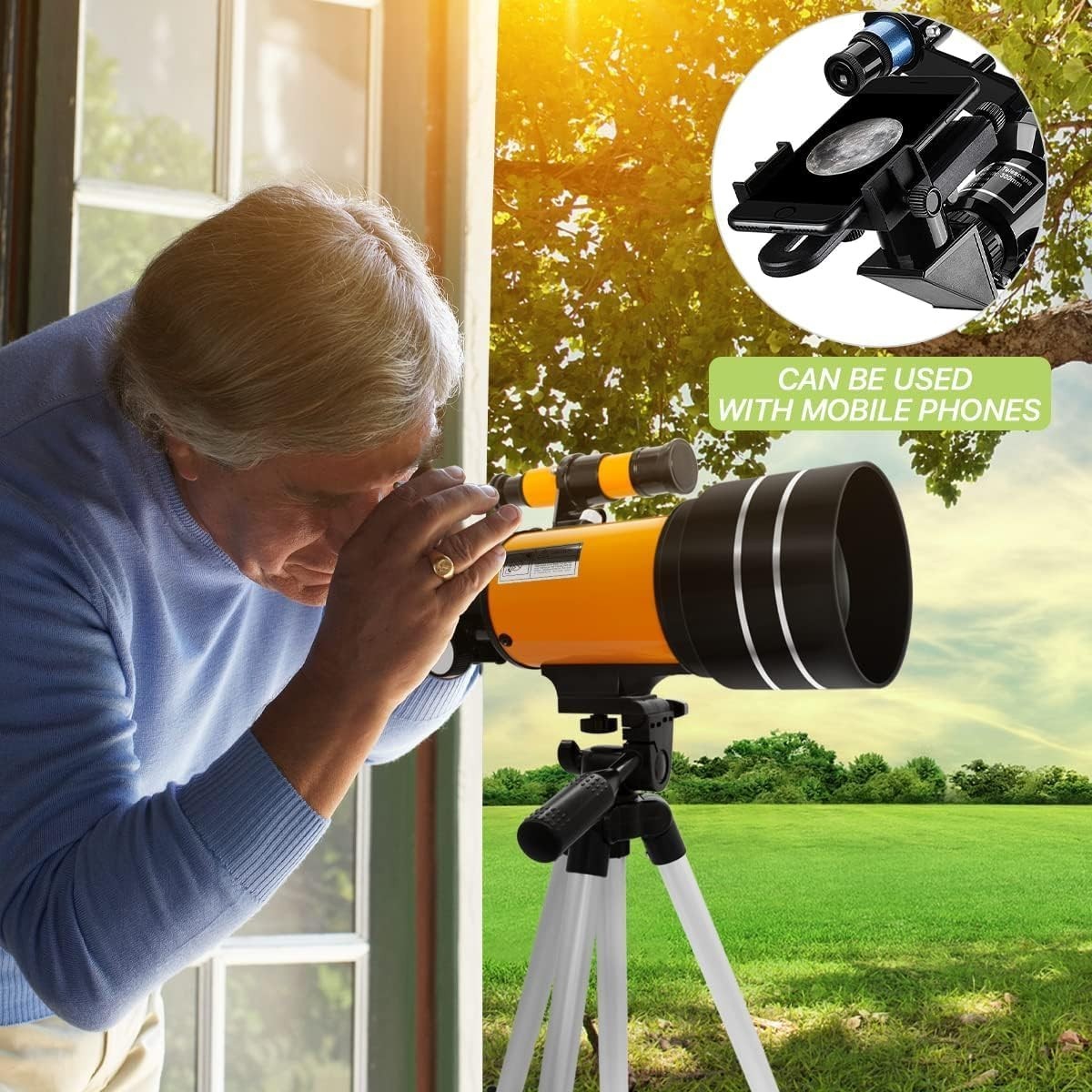 70mm Space Telescope 150x Magnification Kids Beginner Scope Tripod Yellow