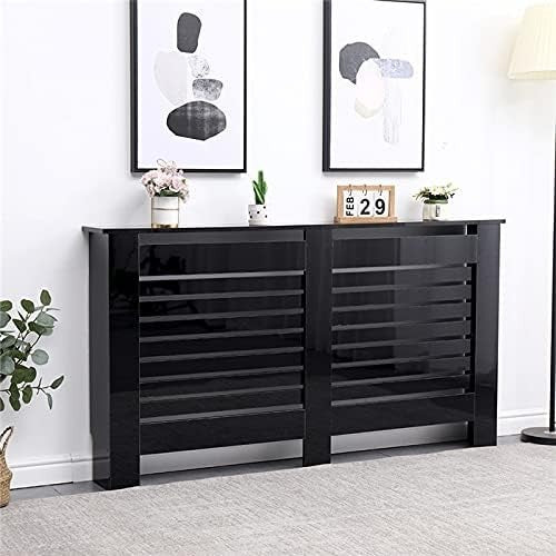High Gloss Black Radiator Cover Modern Slatted Cabinet Large W151xH82cm