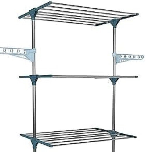 4 Tier Clothes Airer Stainless Steel Folding Laundry Drying Rack with Shoe Shelf