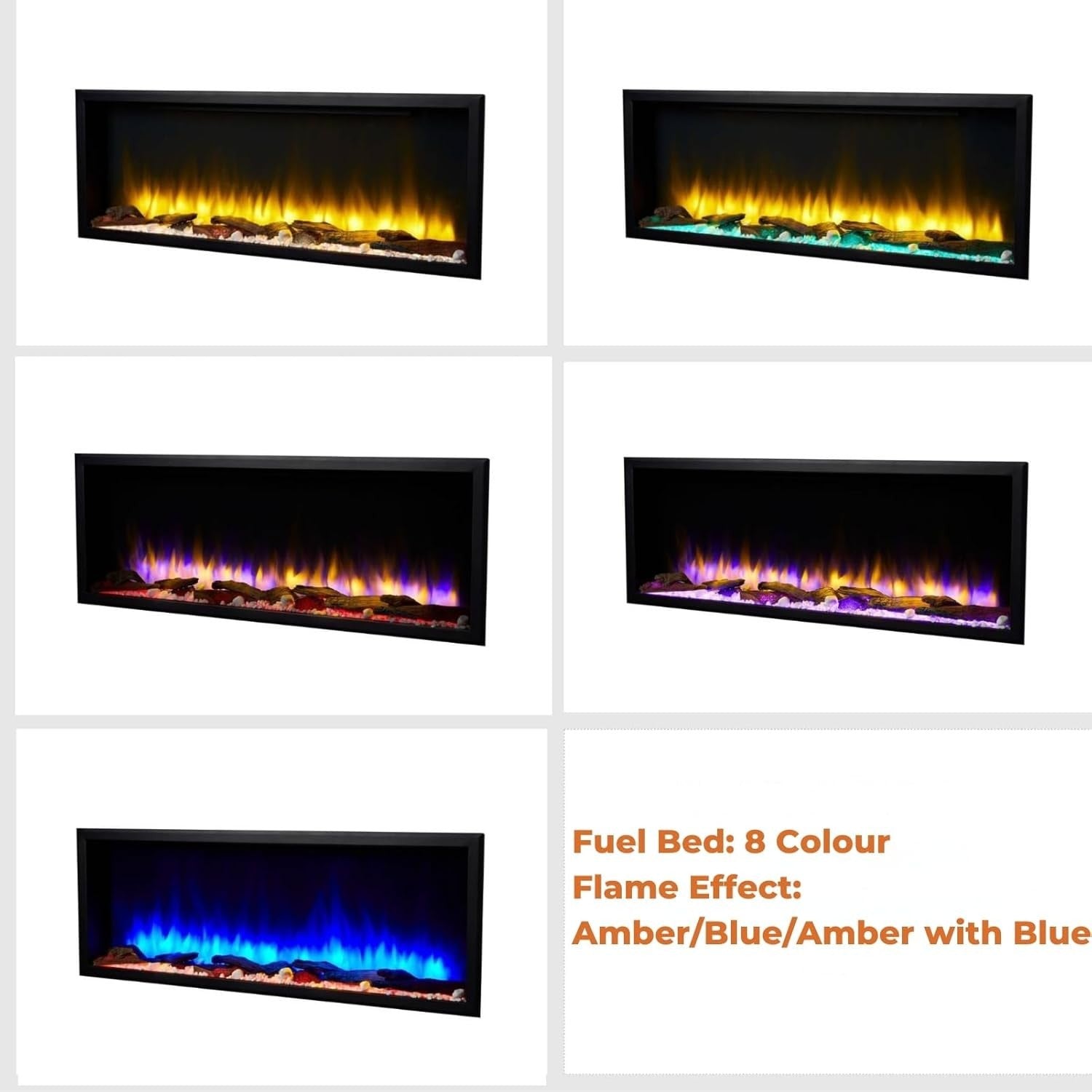 48" Slim Built In Electric Fireplace WiFi LED Fire App Remote Wall Mount