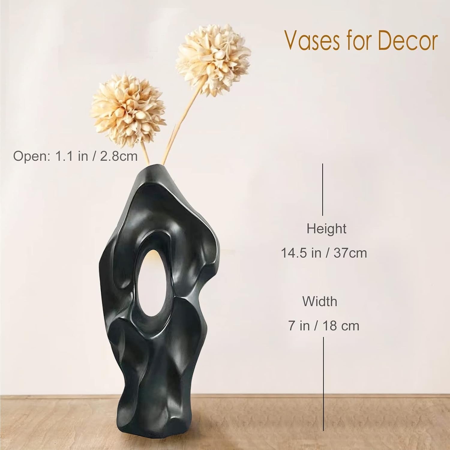 Modern Abstract Black Ceramic Floor Vase Tall Sculptural Home Decor