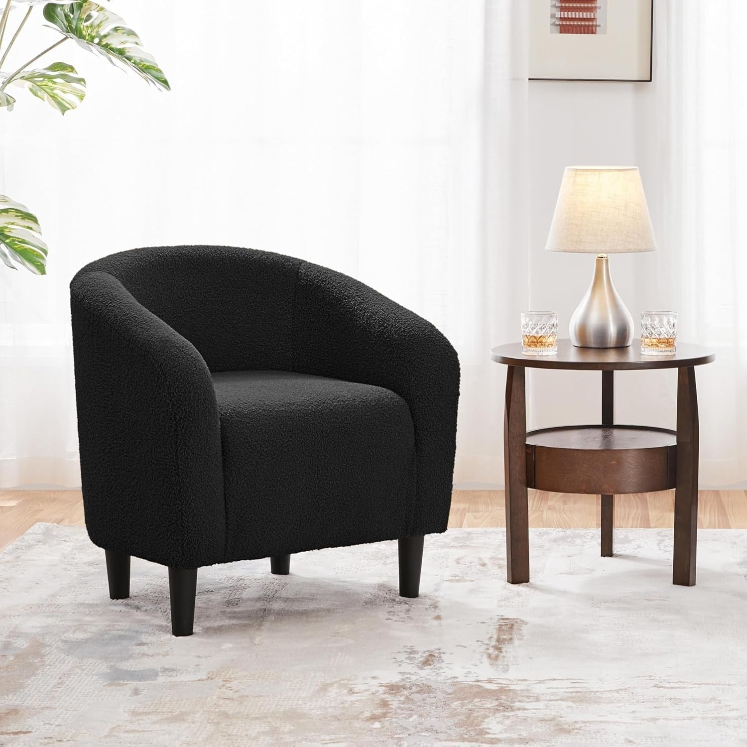 Cozy Tub Chair with Boucle Fabric Upholstery | Compact Accent Armchair