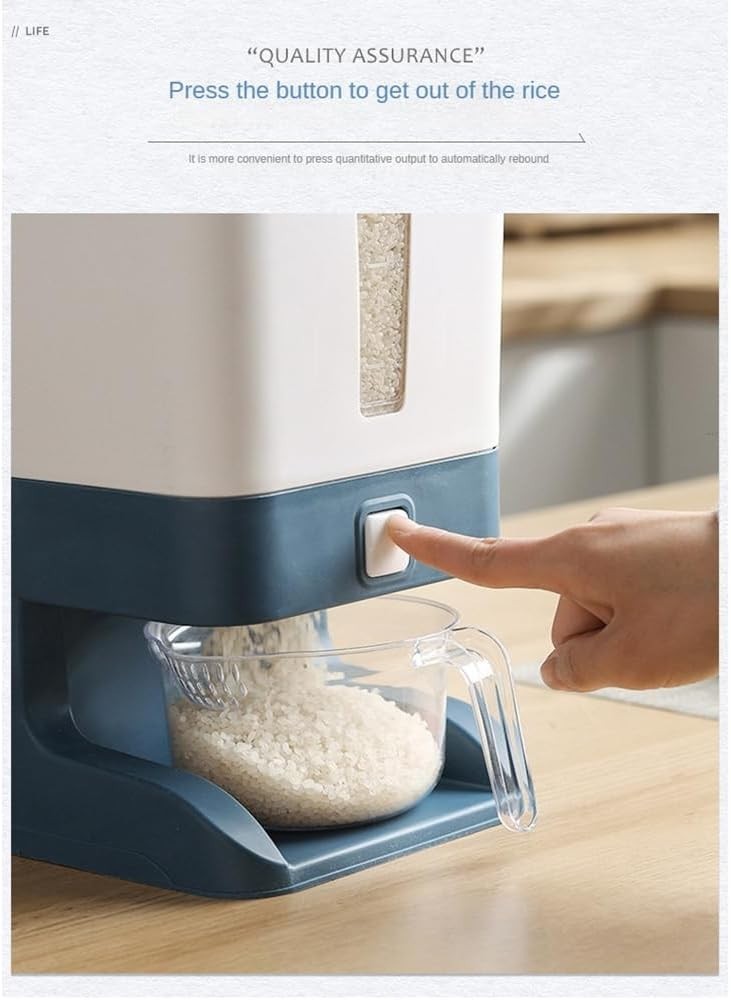 10KG Press Rice Dispenser Storage Box Airtight Grain Cereal Container