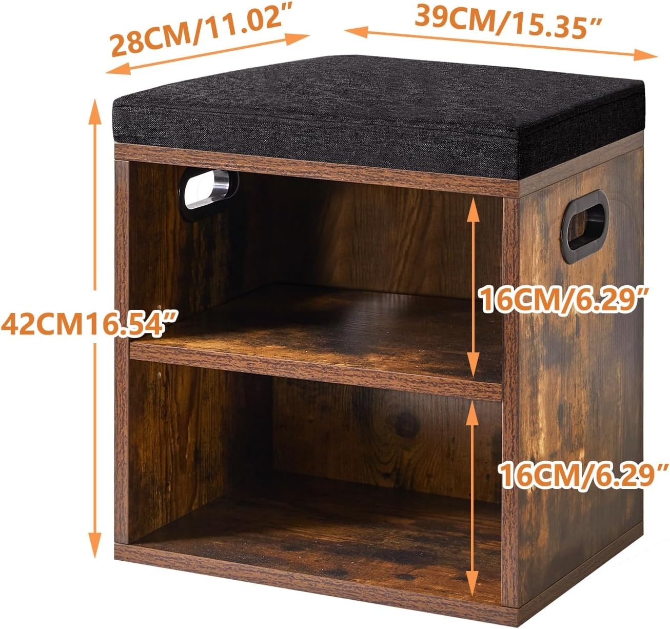 Rustic 2 Tier Shoe Bench with Cushion Adjustable Storage Seat for Entryway