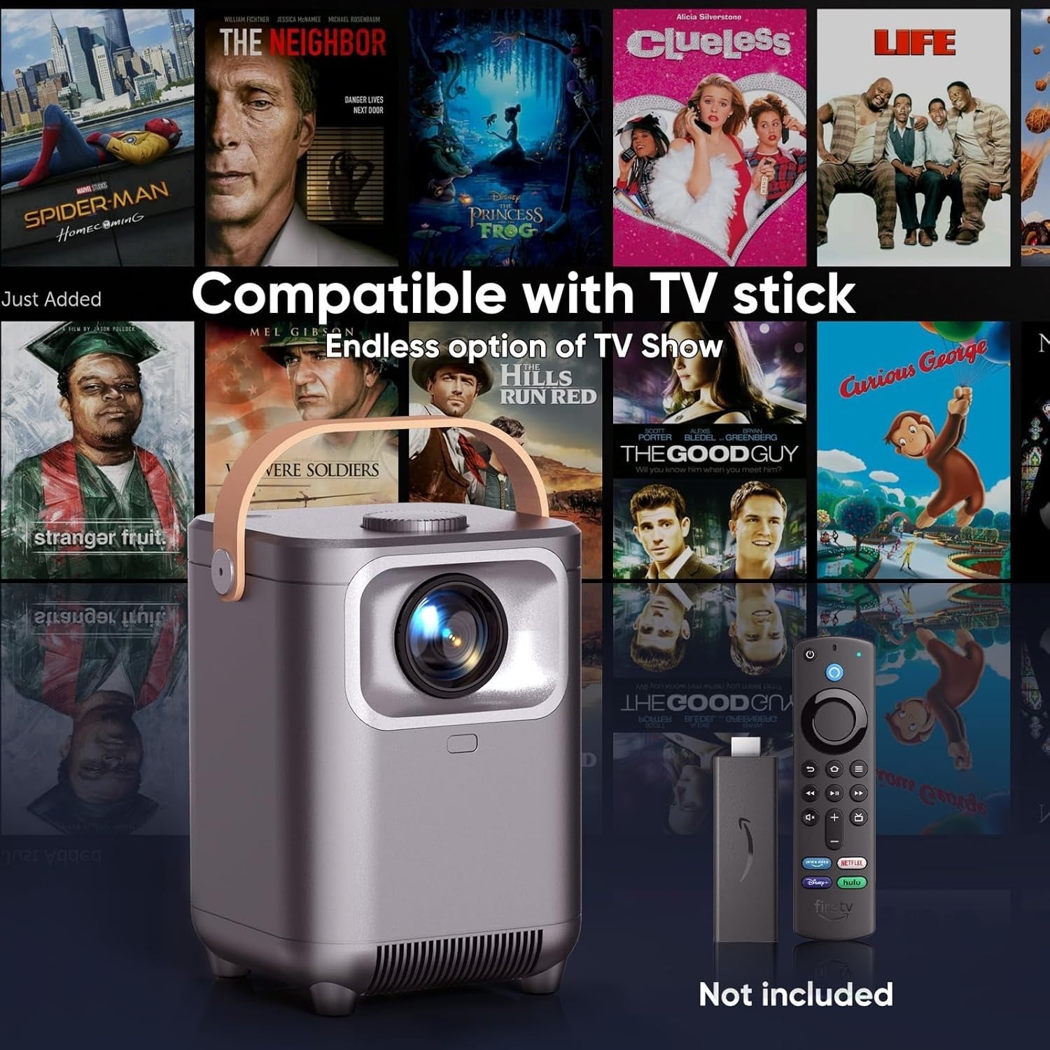Mini 1080P Projector WiFi 6 Bluetooth Auto Focus Keystone 300”