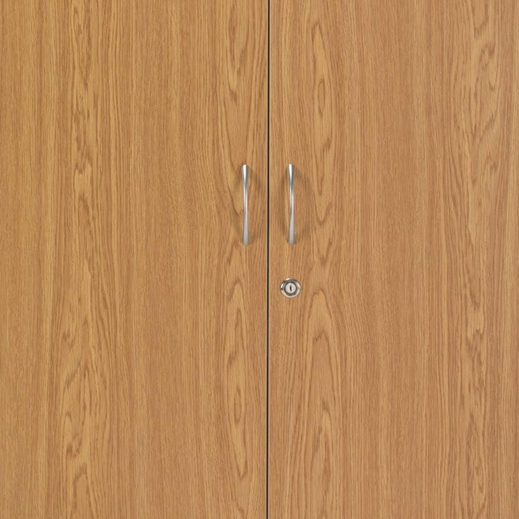Tall Oak Lockable Office Cupboard 4 Shelf Storage Cabinet 180cm