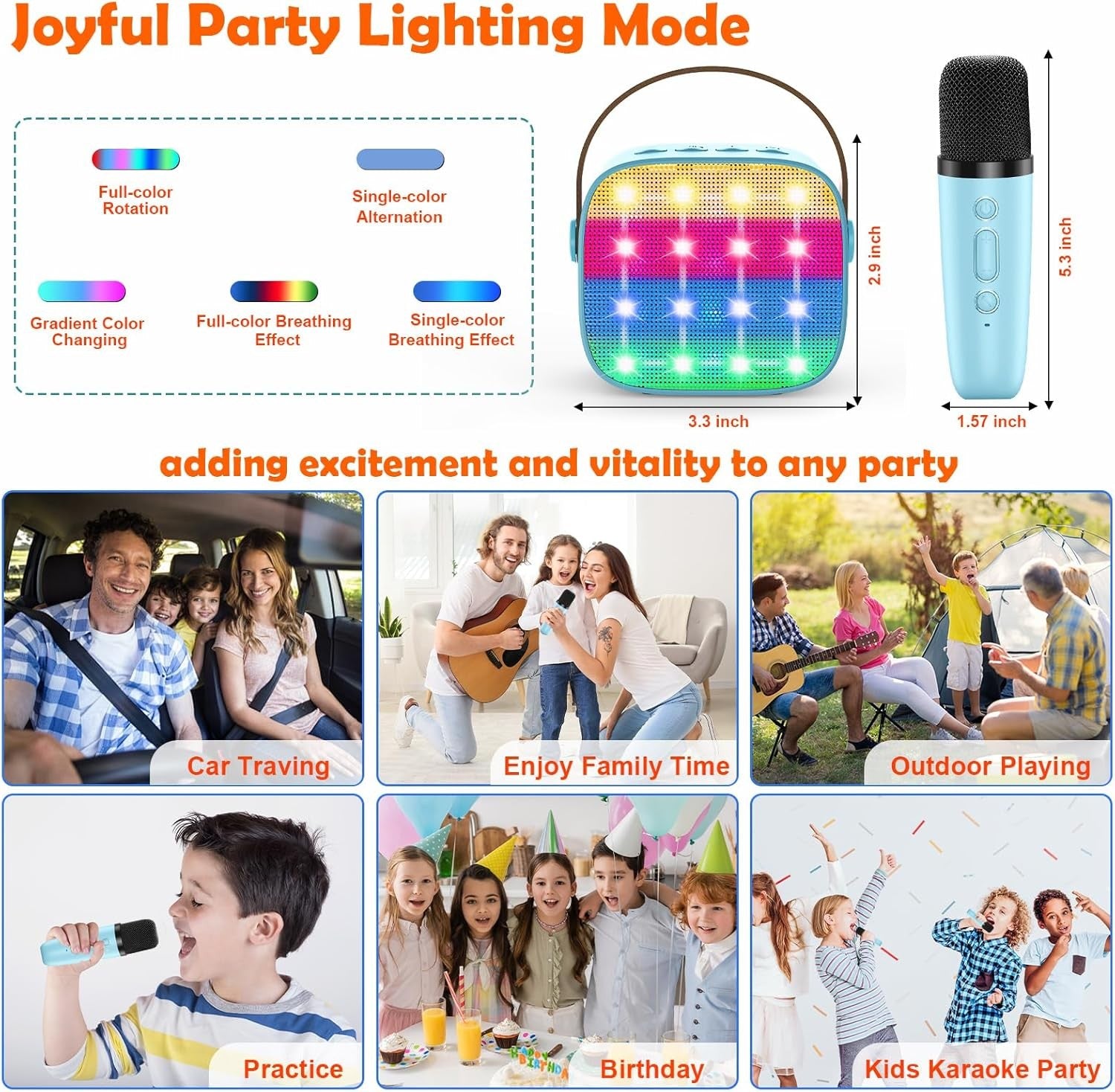 Portable Bluetooth Karaoke Machine 2 Wireless Mics Party Speaker