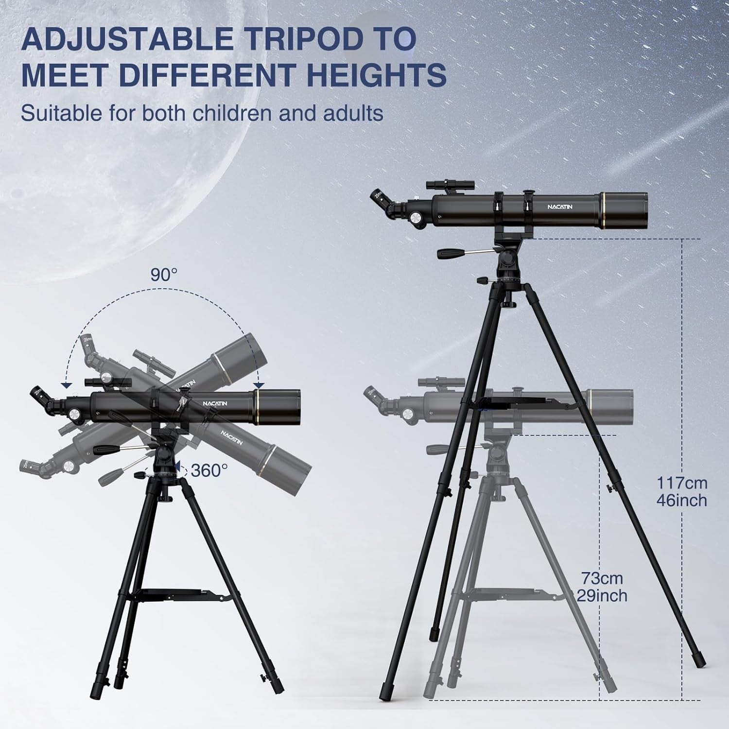 90mm Refractor Telescope for Adults & Beginners 800mm Focal Length