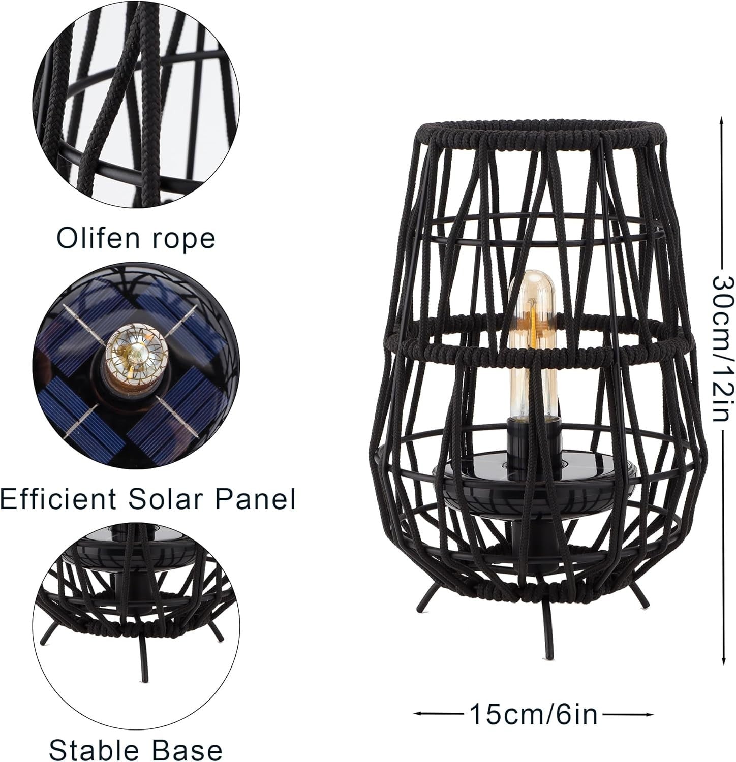 2 Pack Black Solar LED Garden Lanterns Outdoor Waterproof Decor
