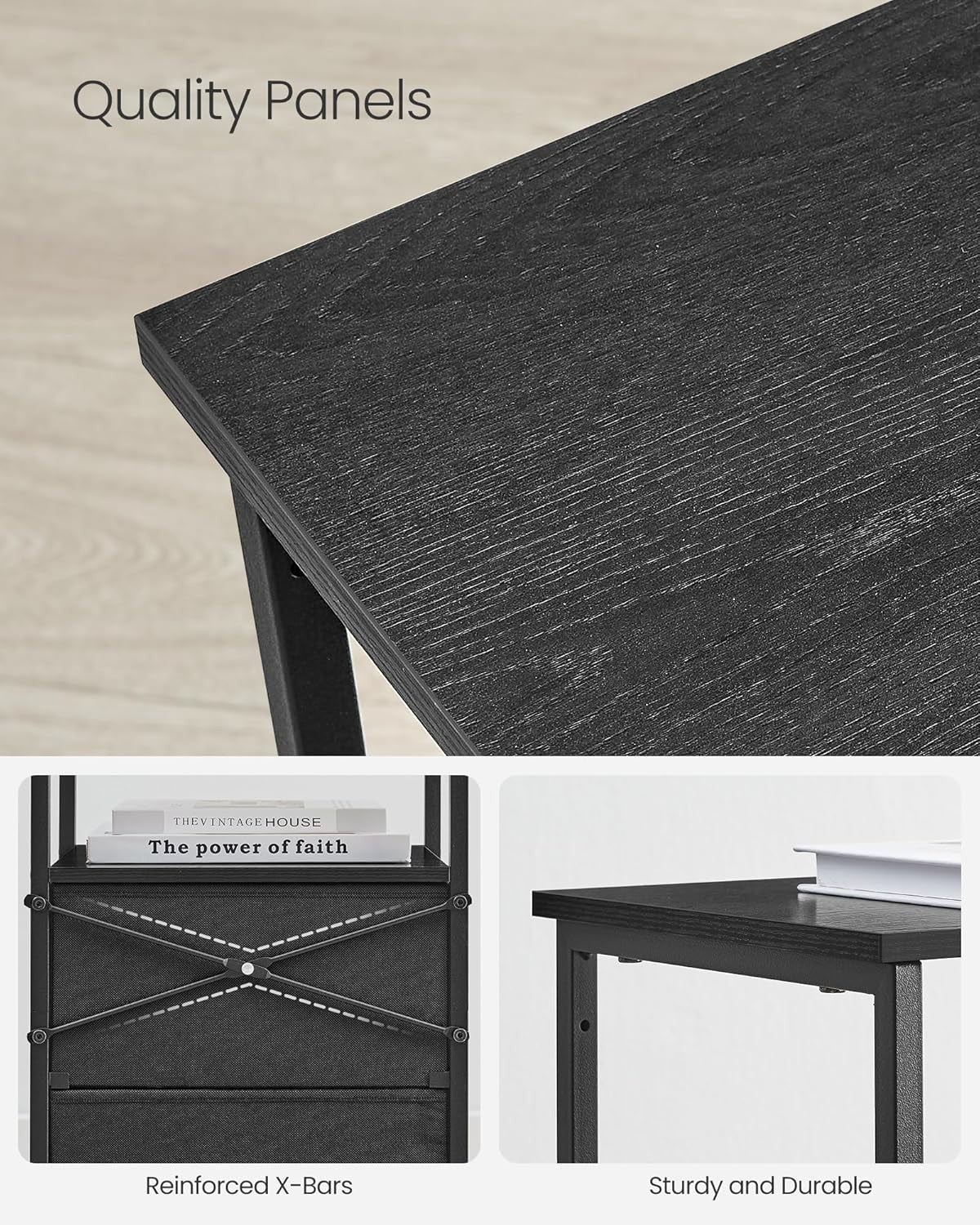 Tall Bedside Tables with Shelf & Fabric Drawers, Modern 24-Inch Storage Set of 2