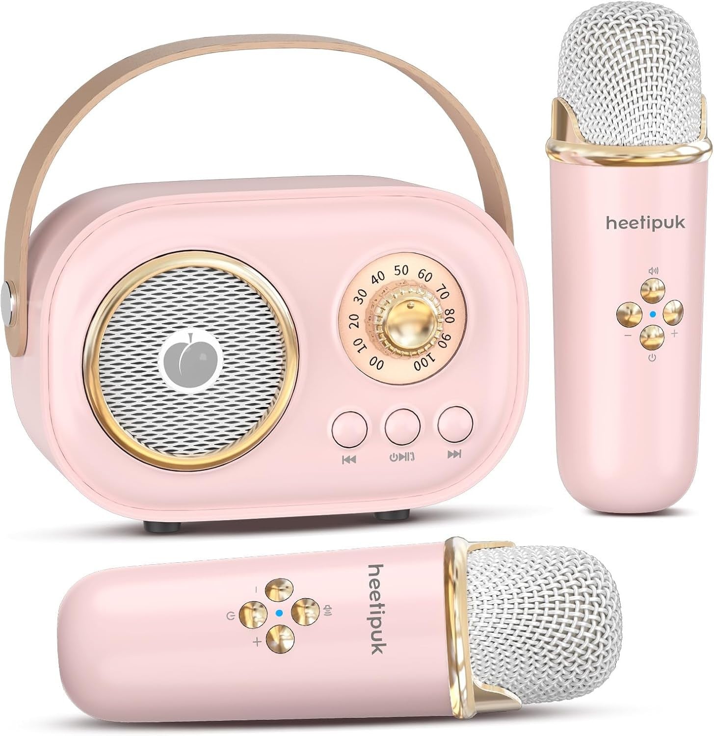 Mini Karaoke Machine Portable Bluetooth 2 Wireless Mics Kids Teens Pink