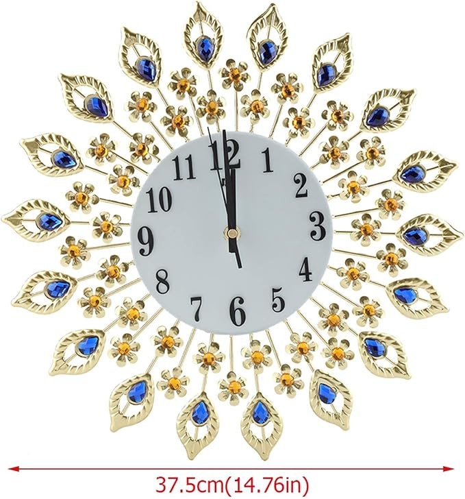 Luxury Peacock Crystal Wall Clock Silent Iron Art Decor 37×37cm Multicolour