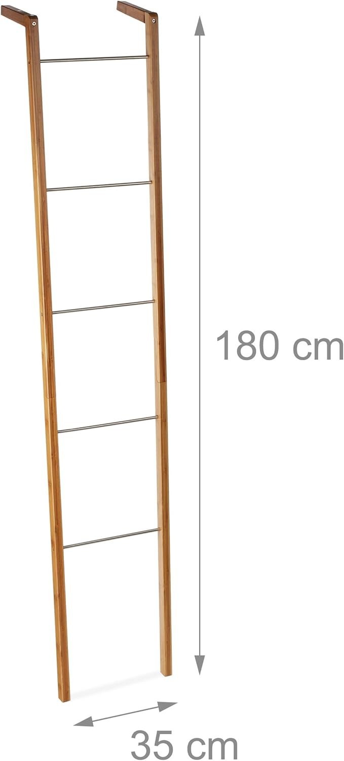 Bamboo Ladder Towel Rack 5 Rung Leaning Storage Display Stand