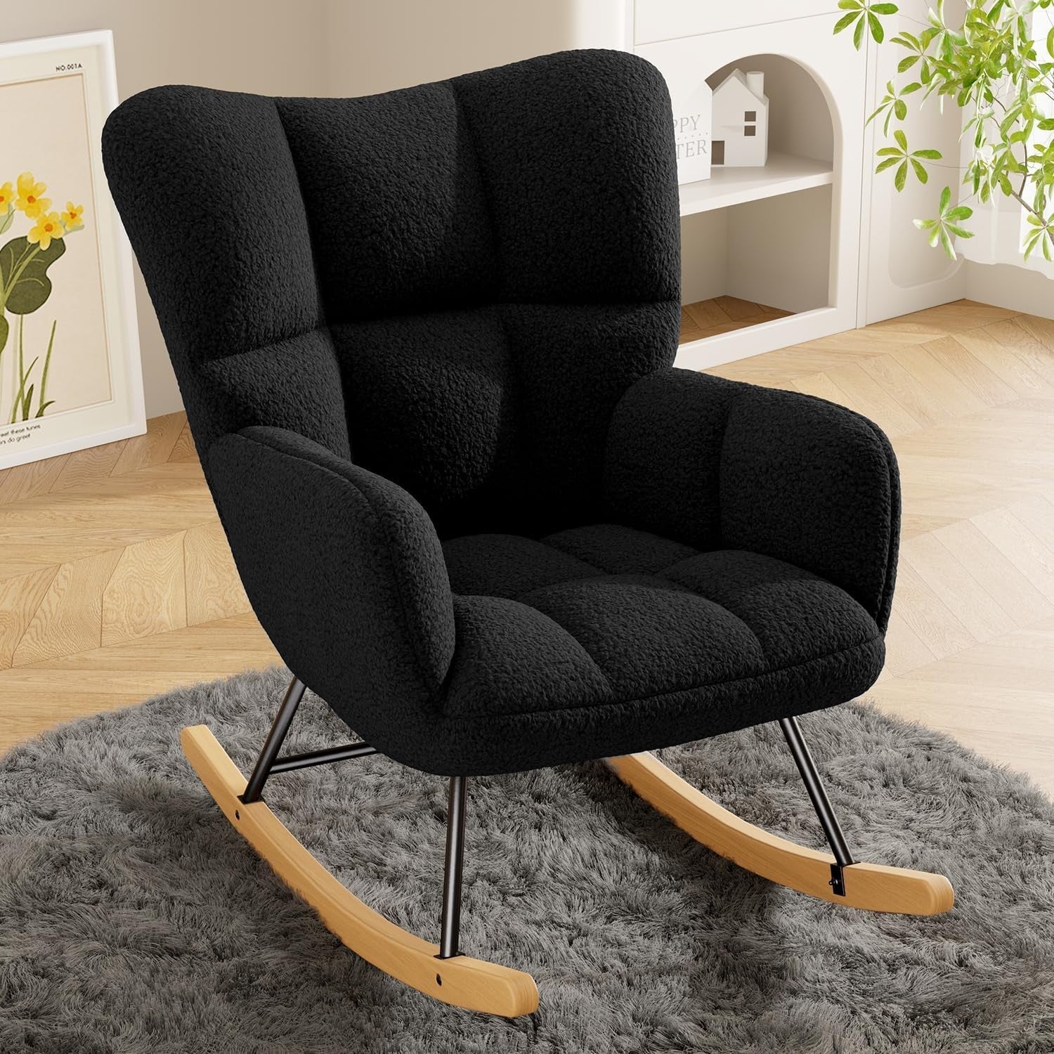 Comfy Tufted Rocking Chair High Back Memory Foam Load 136kg Living Room