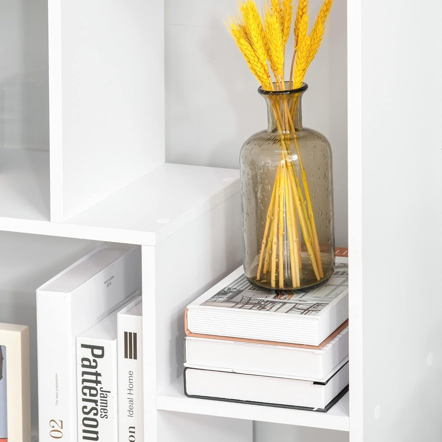 Modern 8-Cube Tall Bookcase Room Divider – Freestanding Storage Shelf White 178c